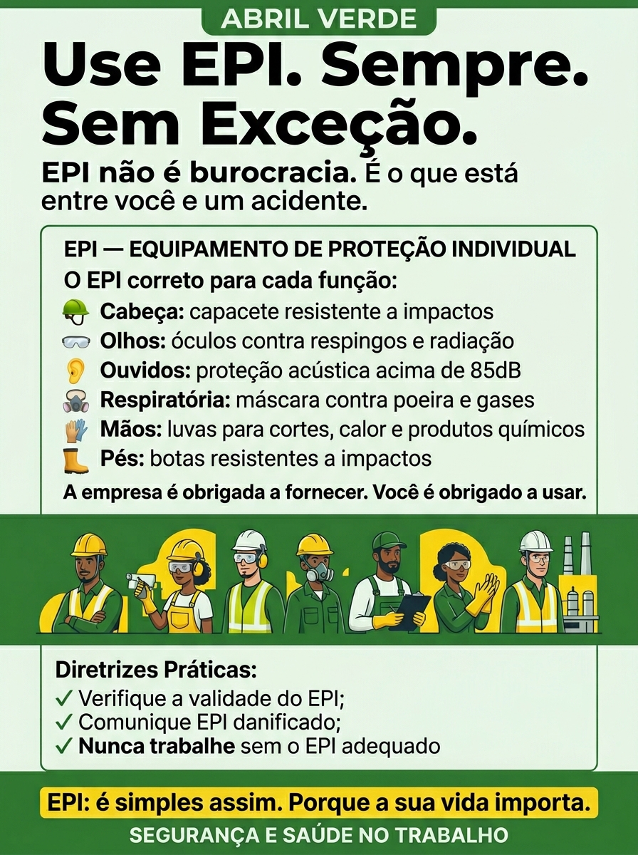 Cartaz Abril Verde — Use EPI, sempre, sem exceção