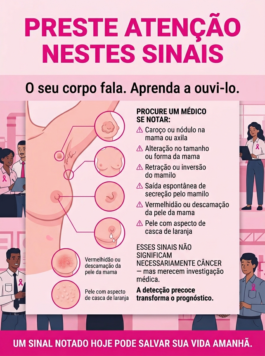 Cartaz Outubro Rosa — Preste atenção nestes sinais