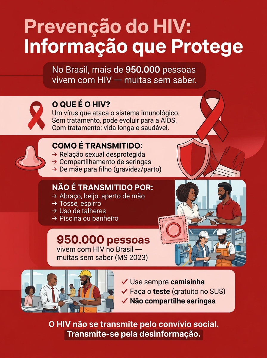Cartaz Dezembro Vermelho — Prevenção do HIV: informação que protege