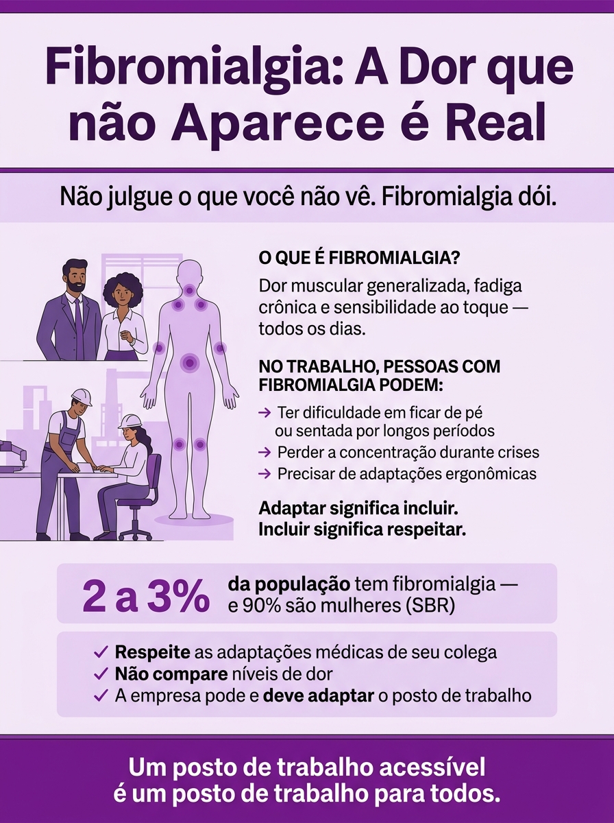 Cartaz Fevereiro Roxo — Fibromialgia: a dor que não aparece é real