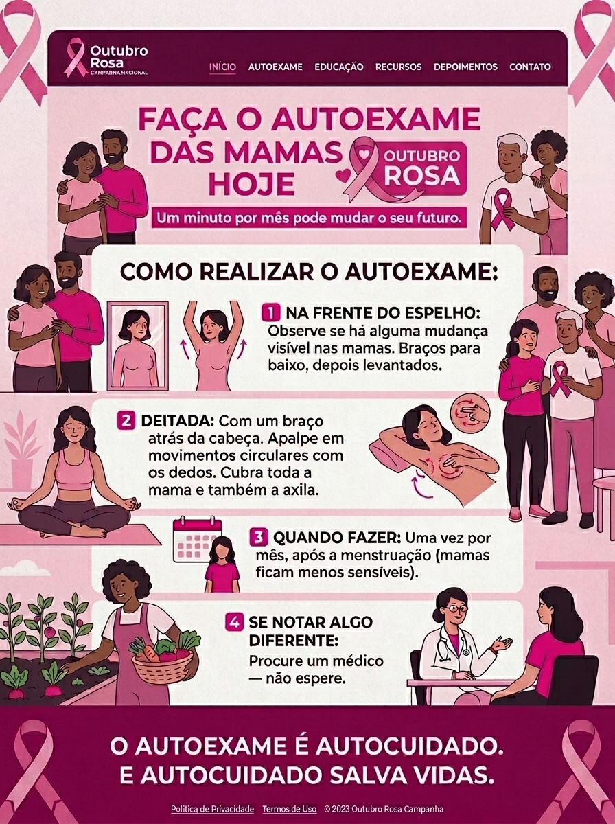 Cartaz Outubro Rosa — Faça o autoexame das mamas hoje