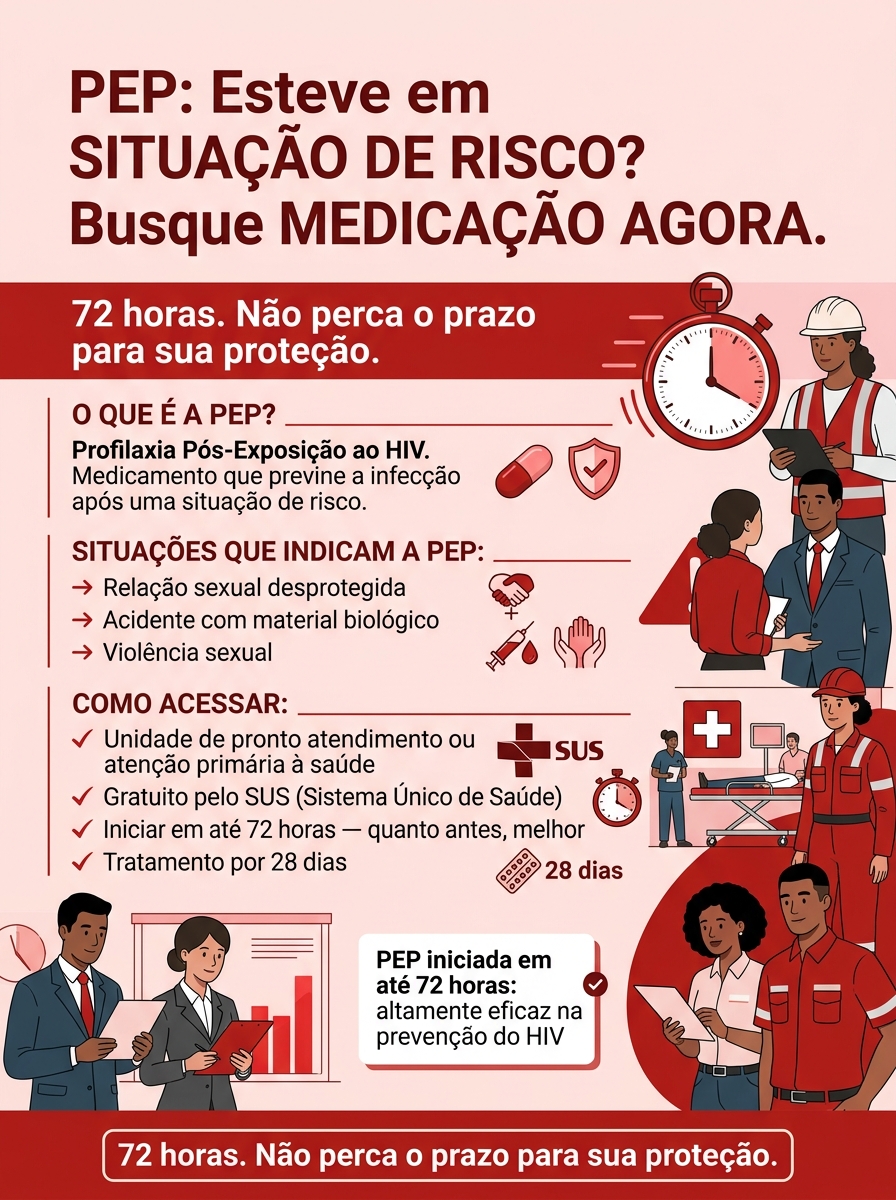 Cartaz Dezembro Vermelho — PEP: busque medicação em até 72 horas